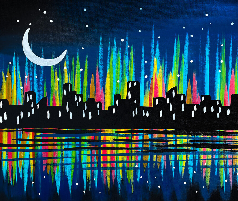 The Premier Paint And Sip Port Jefferson NY Muse Paintbar RainbowCityLights