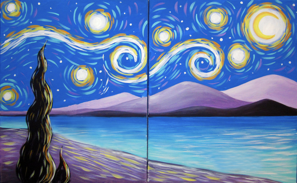 Starry Skies Painting Class Muse Garden City StarrySkiesSimplified
